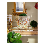 Кашпо с растительным и животным орнаментом на бронзовых ножках Turquoise Blooming Garden варинант исполнения - 5 | Loft Concept в Твери