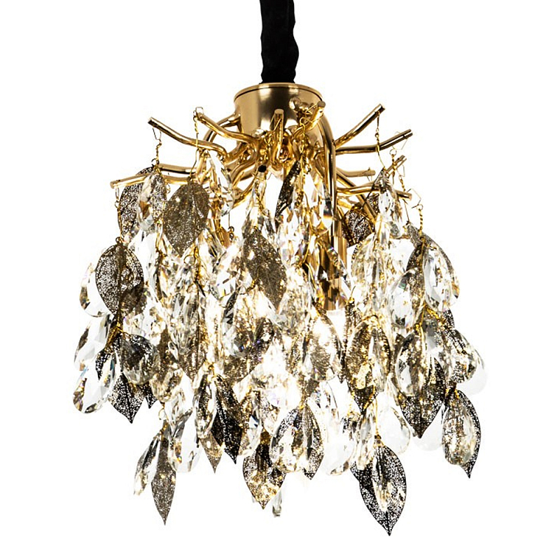 Люстра с хрустальными подвесками и металлическими в виде листьев Fairytree Light Chandelier 2 Прозрачный Золотой Люстра с хрустальными подвесками и металлическими в виде листьев Fairytree Light Chandelier 2 Прозрачный Золотой в Твери | Loft Concept
