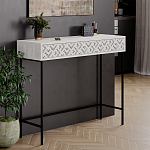 Консоль напольная пыльного белого цвета с выдвижным ящиком с резным орнаментом HEATON CONSOLE OAK варинант исполнения - 3 | Loft Concept в Твери