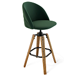 Барный стул со спинкой и металлической подставкой на 4-х деревянных ножках Зеленый Велюр Vendramin Chair варинант исполнения - 1 | Loft Concept в Твери