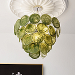 Люстра из зеленых стеклянных дисков с перламутровым эффектом Green Glowing Glaze варинант исполнения - 4 | Loft Concept в Твери