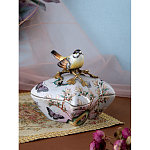 Шкатулка фиолетового цвета с рисунком бабочек и крышкой с фигуркой птицы на ветке Eden Garden варинант исполнения - 7 | Loft Concept в Твери