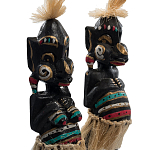 Комплект из 2-х деревянных статуэток Asmat Straw Headdress Statuettes Black Colorful Tattoo варинант исполнения - 3 | Loft Concept в Твери