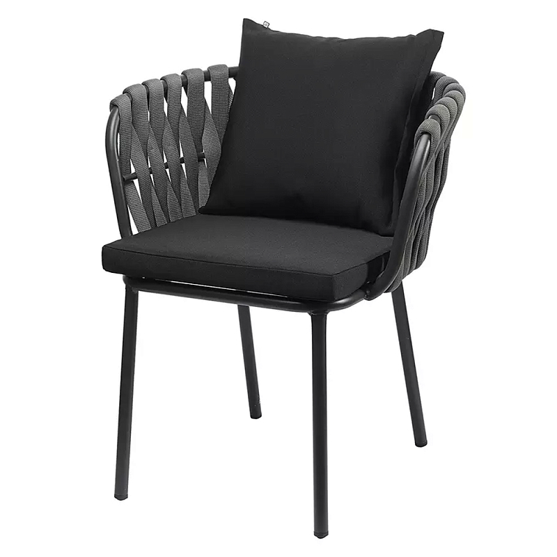 Стул мягкий с декором в виде плетеных лент на спинке и подлокотниках Semicircular Chair Decorated with Ribbons Черный Серый Стул мягкий с декором в виде плетеных лент на спинке и подлокотниках Semicircular Chair Decorated with Ribbons Черный Серый в Твери | Loft Concept