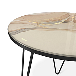 Стол журнальный с круглой столешницей из стекла на 3-х черных ножках Beige Marble варинант исполнения - 3 | Loft Concept в Твери