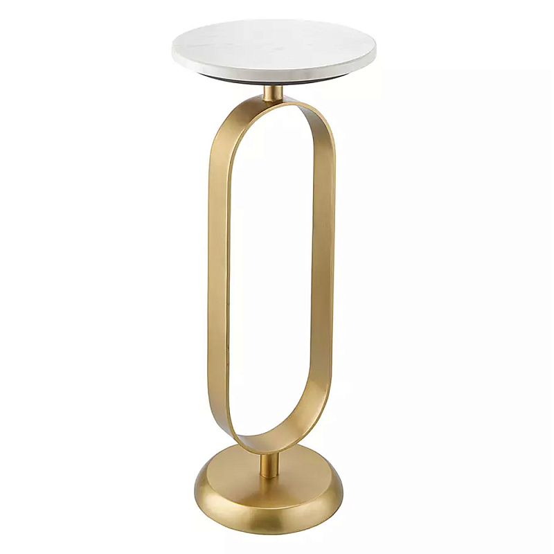 Столик приставной с овальным золотым основанием Oval Gold Base Белый Золотой Столик приставной с овальным золотым основанием Oval Gold Base Белый Золотой в Твери | Loft Concept