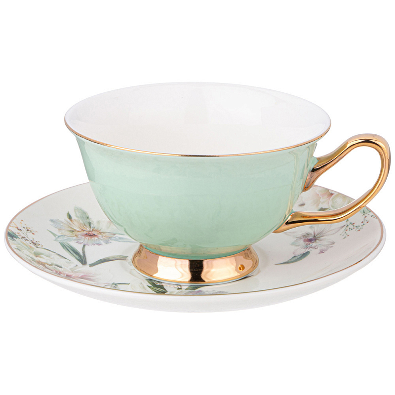 Чайная пара из фарфора 200 мл Green Tea Porcelain Set Белый Золотой Зеленый Чайная пара из фарфора 200 мл Green Tea Porcelain Set Белый Золотой Зеленый в Твери | Loft Concept