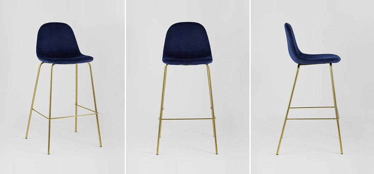 Барный Стул Archie Chair Синий Велюр Барный Стул Archie Chair Синий Велюр - Loft-Concept в Твери