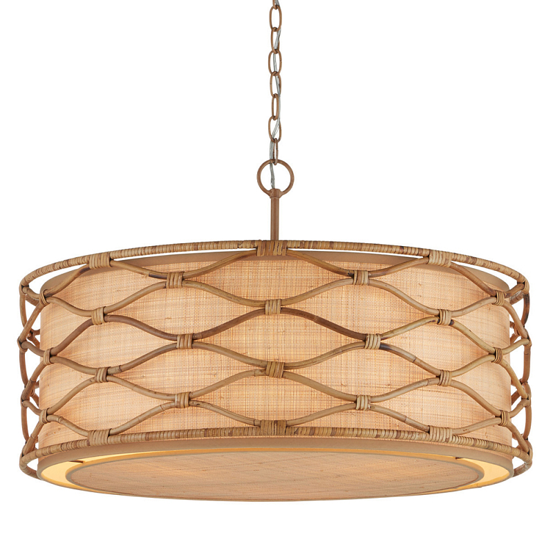 Подвесной светильник  из кованого железа и абажуром из ротанга Wicker Furniture Светло-коричневый  Бежевый в Твери | Loft Concept 