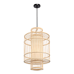 Подвесной светильник из деревянных прутьев с плафоном из натуральной ткани Light Inside the Cell варинант исполнения - 4 | Loft Concept в Твери